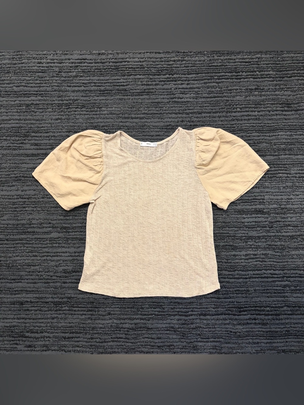 Mango Puff Sleeve Textured Semi Sheer Knit Top
